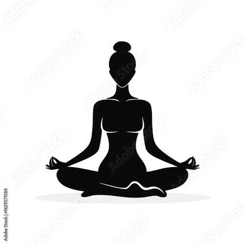 Silhouette of Woman Meditating in Lotus Pose Peaceful Mind Body Spirit Connection