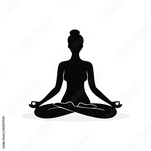 Silhouette of a Woman Meditating in a Serene Yoga Pose for Inner Peace and Mindfulness