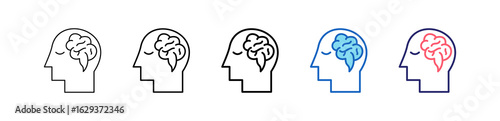 Brain Icon In 5 Different Styles Set Collection.   