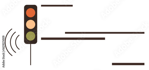 Traffic light with sound waves emphasizing communication, safety, and accessibility. Ideal for urban design, transportation, accessibility, safety, smart cities traffic flow minimalism. Simple flat