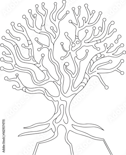 Minimalist Circuit Tree Vector Abstract Technology Growth Illustration, circuit tree, minimalist tech, abstract technology, digital tree