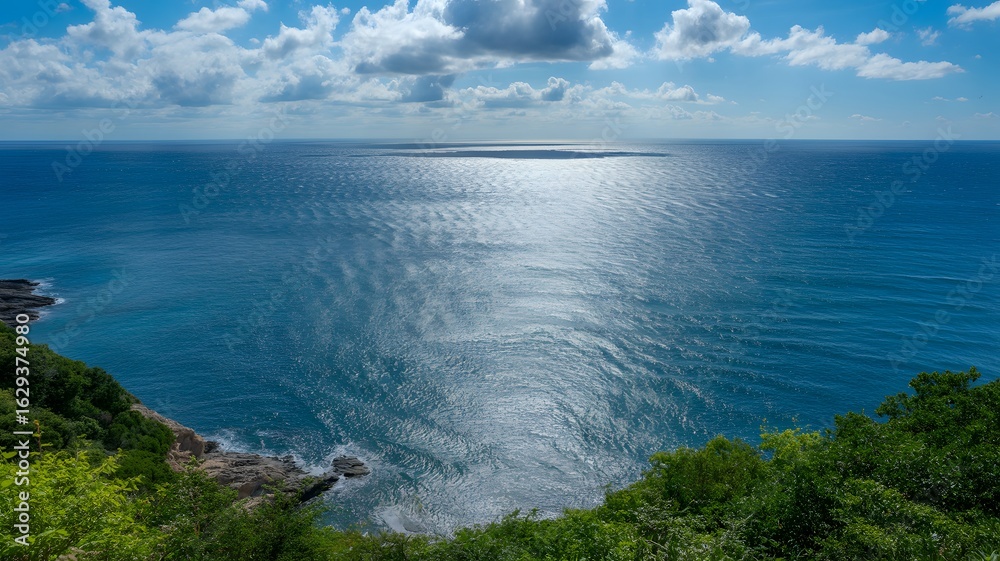 Fototapeta premium Breathtaking Ocean Vista from Elevated Coastal Viewpoint with Islands