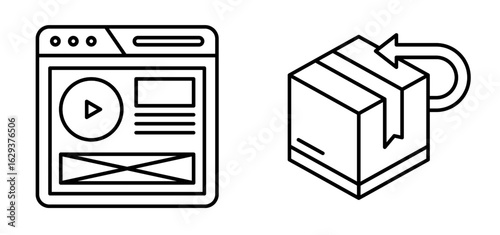 Website Design, Product Return, Line Art Icons