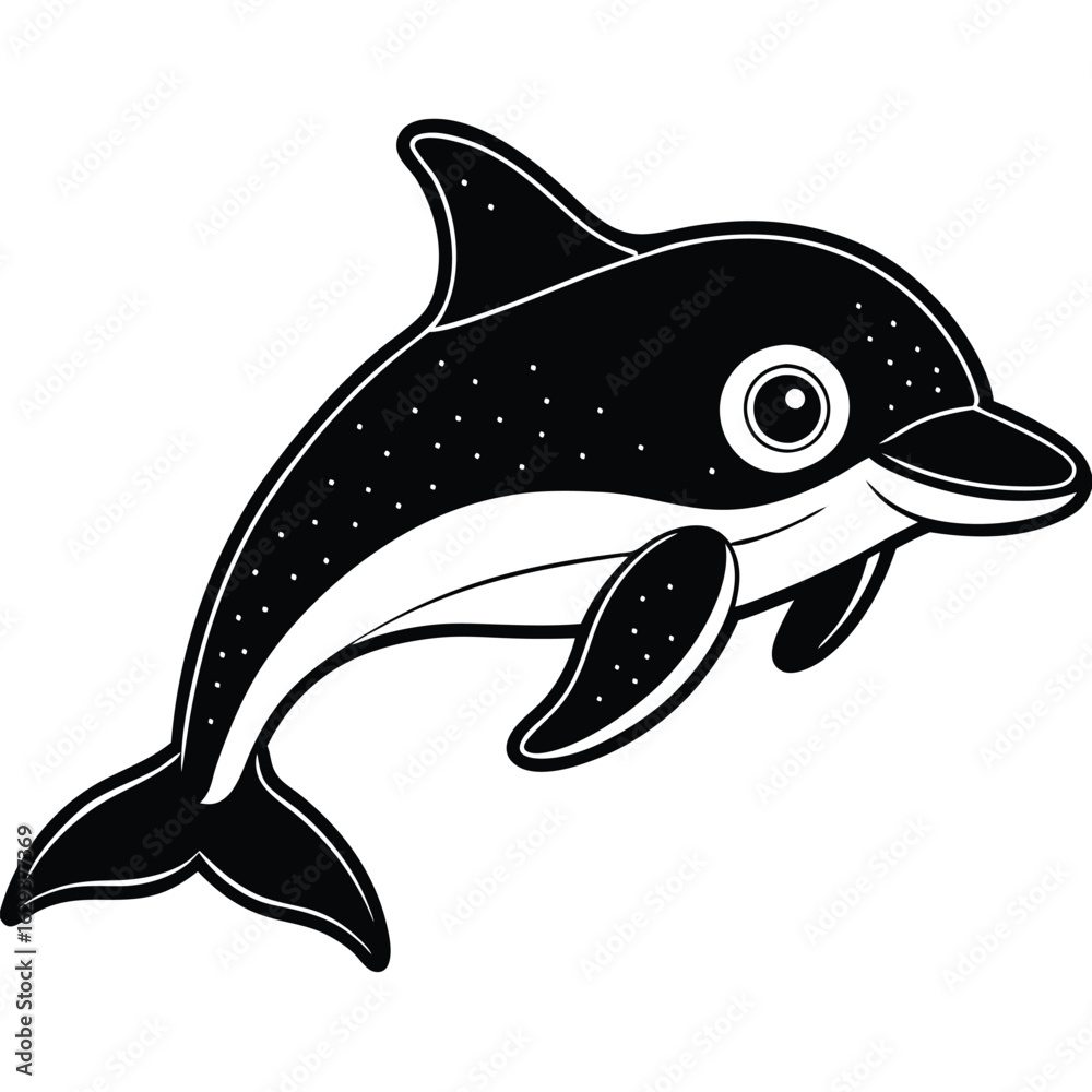 Obraz premium Cartoon dolphin isolated on white background, a marine mammal icon