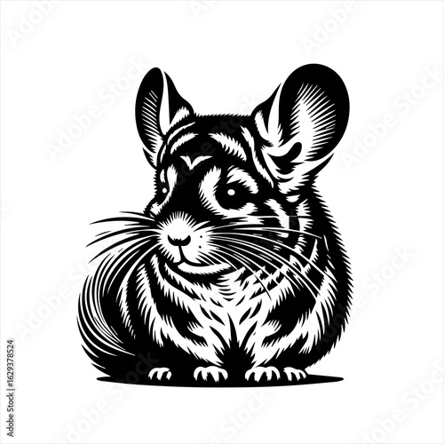 Black and white chinchilla portrait illustration