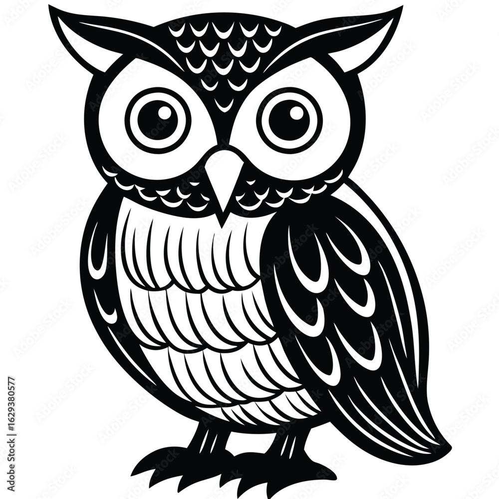 Fototapeta premium Owl illustration isolated on white background in black and white