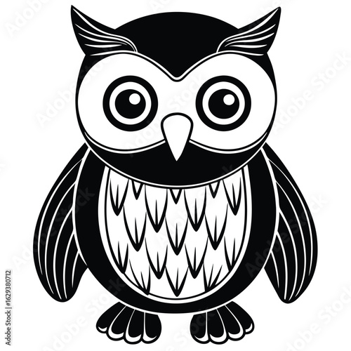 Owl illustration isolated on white background in black and white
