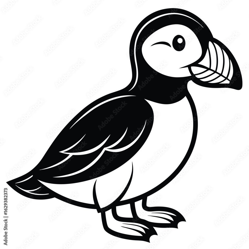 Fototapeta premium Puffin isolated on white background, a seabird with colorful beak