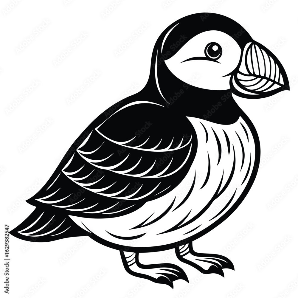 Fototapeta premium Puffin isolated on white background, a seabird with colorful beak