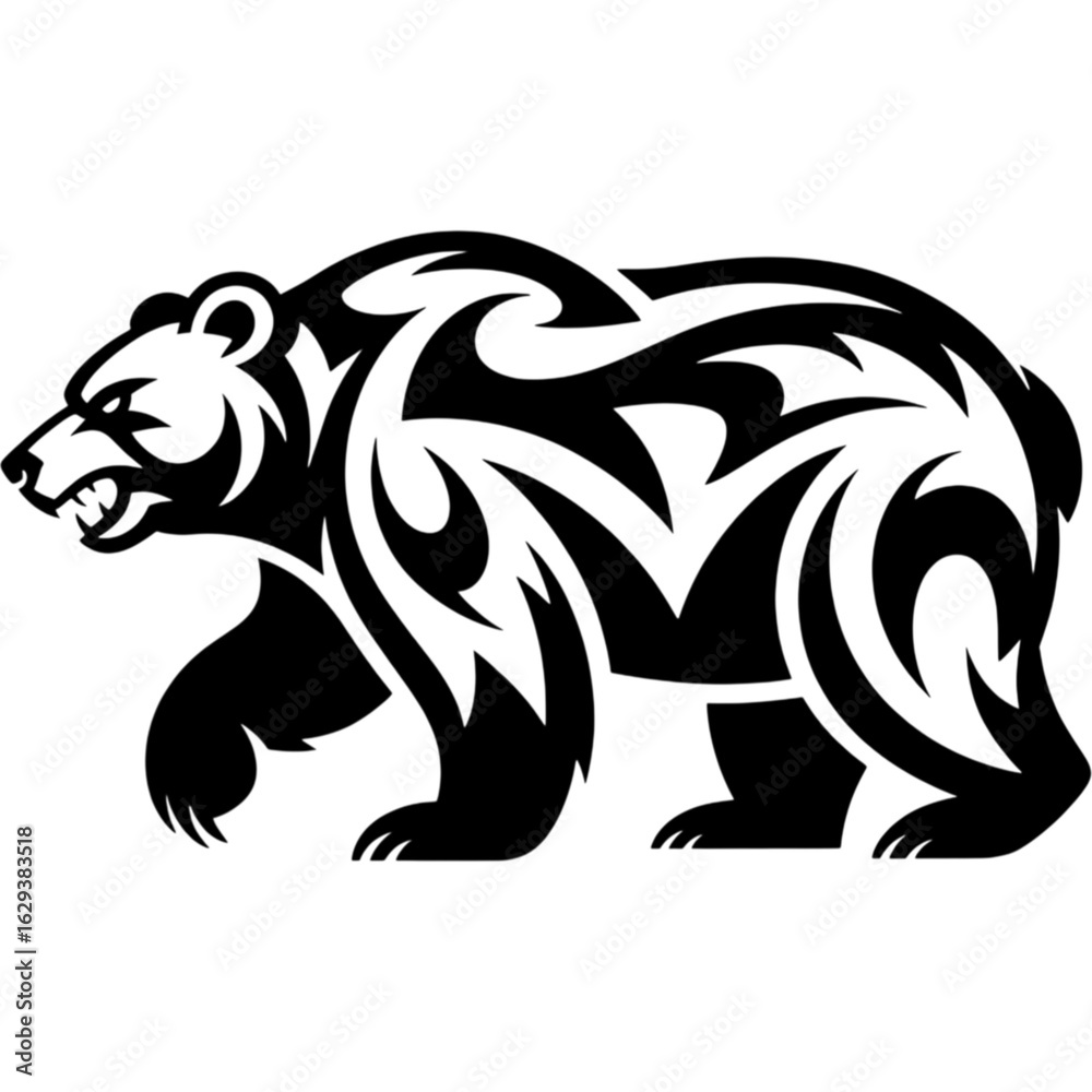 Fototapeta premium Tribal Bear Side Silhouette with Patterns