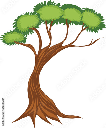 Simple Cartoon Tree Illustration with Green Leaves and Brown Trunk Isolated on White Background