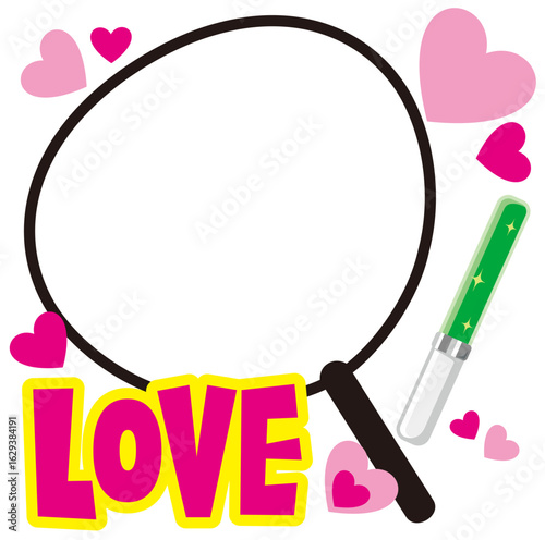 LOVE！推し活うちわの写真が入れられるベクターフレーム／推しカラーペンライト付き(LOVE! Oshi Fan Uchiwa Photo Vector Frame with Oshi Color Penlight)