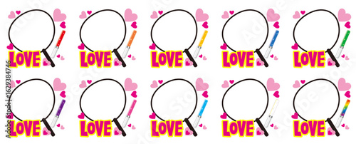 LOVE！推し活うちわの写真が入れられるベクターフレーム／推しカラーペンライトカラバリセット(LOVE! Oshi Fan Uchiwa Photo Frame Vector – Penlight Color Variations Set)