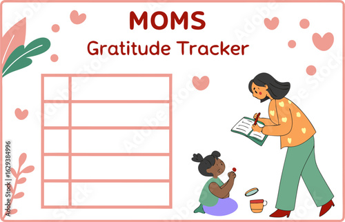 Moms gratitude tracker a delightful illustration of a mother and child engaging in a gratitude journal activity promoting mindfulness and family bonding