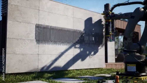 Slow Motion 3D-Printing Robot Arm Building Concrete Walls – Smart Construction and Modern Housing Innovation

