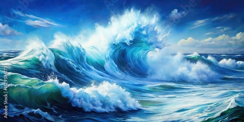 Ocean Wave Background, Blue Sea, White Sky, Water Texture, Coastal Design, Seascape Image,  Sea Background,  Beach Wallpaper, Summer Background, Nature Photography