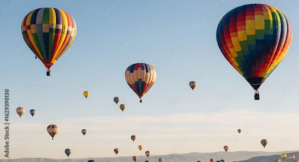 Fototapeta premium Magnificent Hot Air Balloons Ascending in a Serene Sky over Cappadocia Turkey