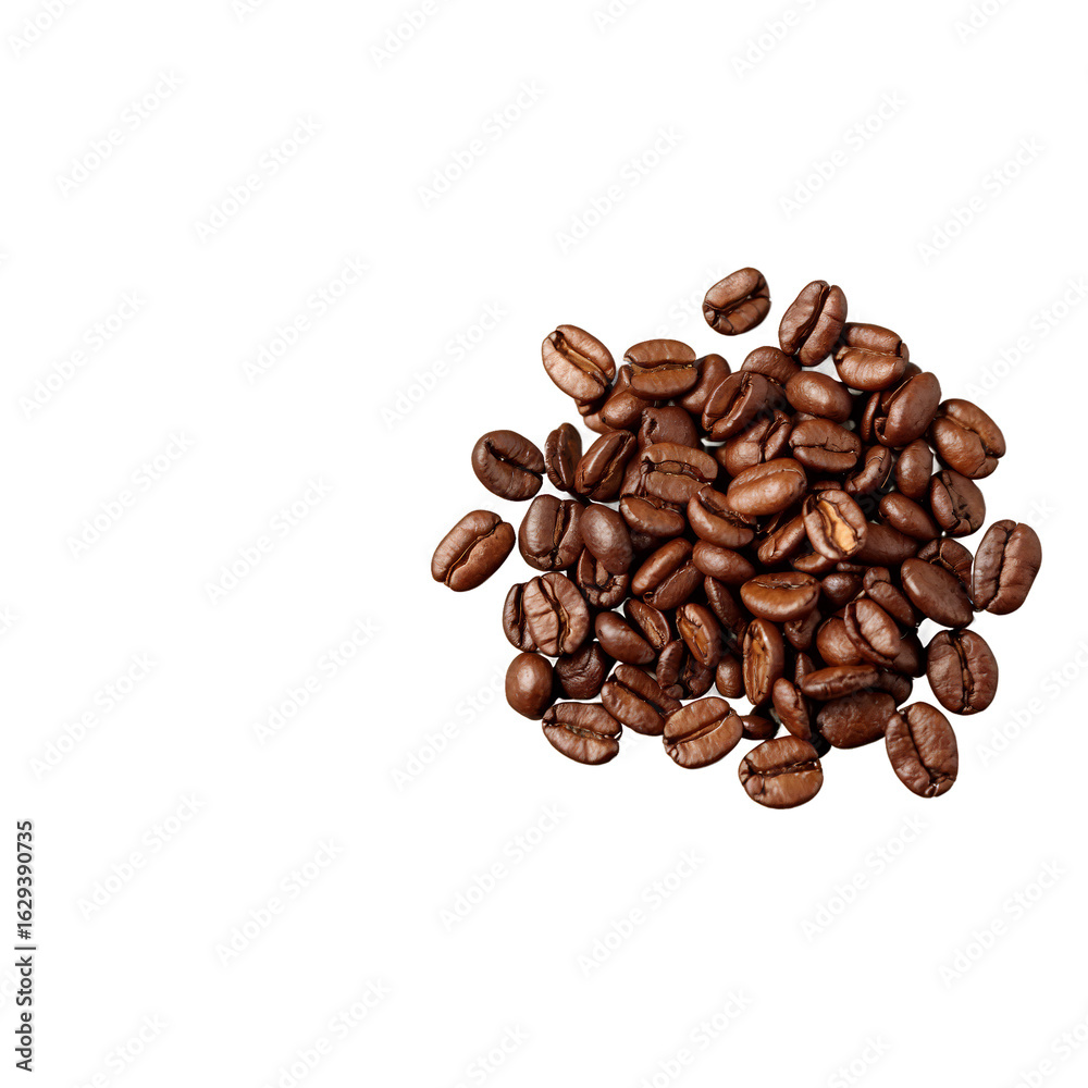 Naklejka premium Pile of Roasted Coffee Beans on a White Background, Ready for Grinding and Brewing.