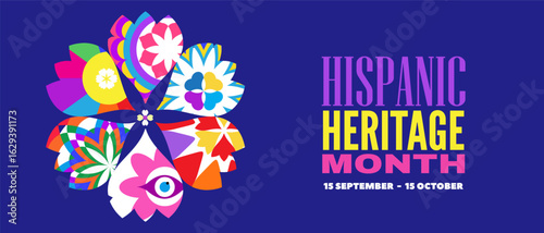 National Hispanic heritage month banner with girl, papel picado, guitar Hispanic and Latino Americans culture, event Celebrate annual october in United States Vector illustration template background