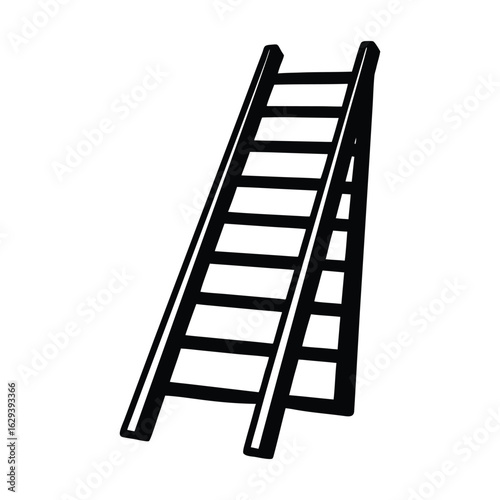 Minimalist black silhouette vector icon of a wooden stepladder on white background, symbolizing business growth, progress, and success.