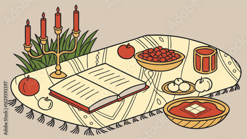 Arabian wedding ceremony vector illustration with bride groom and family celebration traditional culture