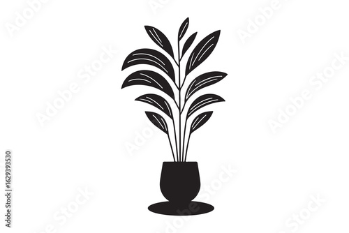 Vector silhouette of a monstera plant in a pot, black color isolated on a white background