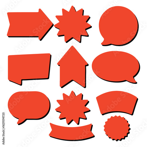 Collection of diverse orange speech bubbles and shapes.eps