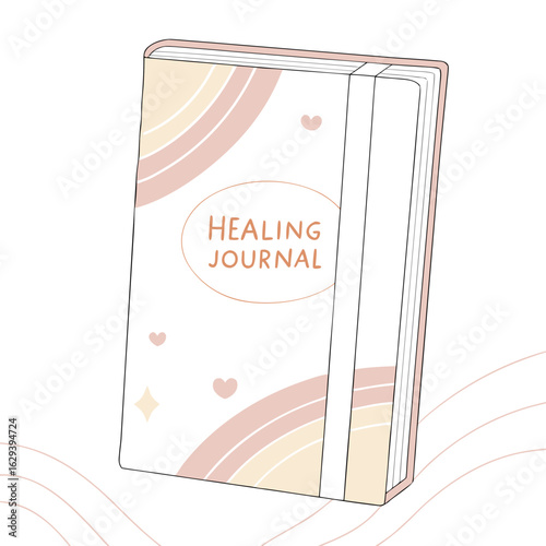 A cute pastel healing journal with a rainbow design and heart accents perfect for self care and mindfulness practices