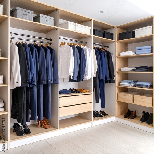 Light wood modern walk-in closet