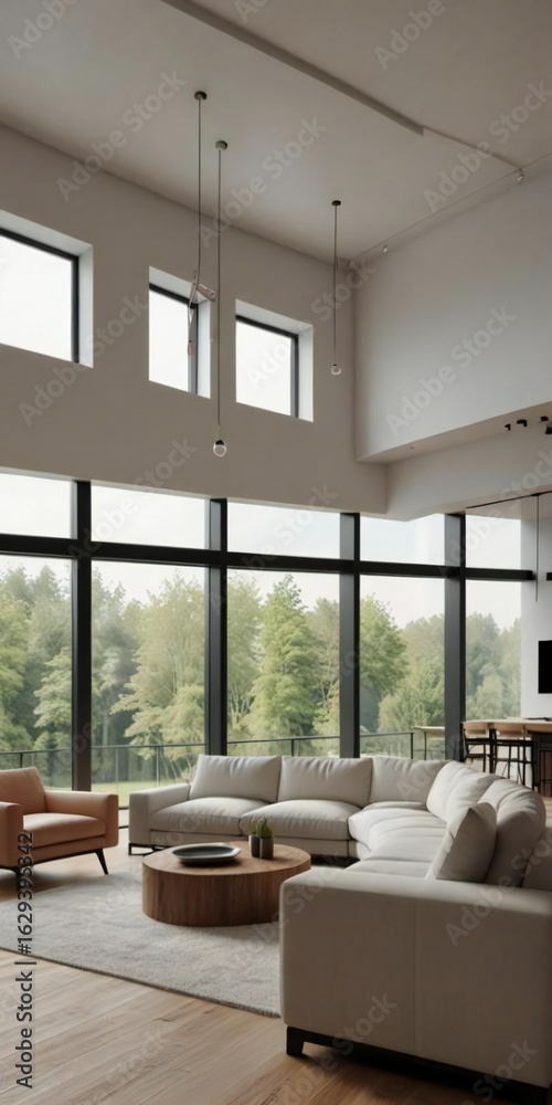 Fototapeta premium modern living room with fireplace