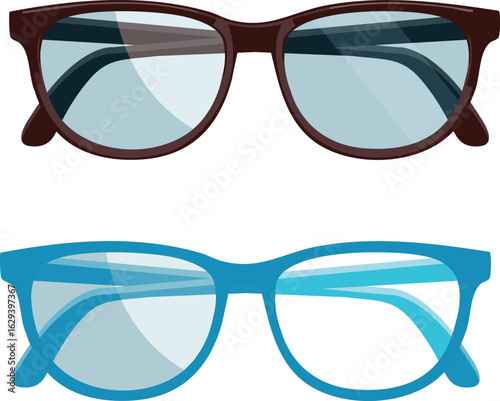 Eyeglasses Illustration with Brown and Blue Frames – Stylish Optical Glasses Vector Design