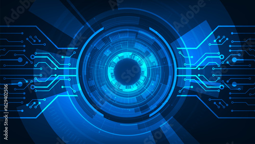 Abstract technology big data streams ultra speed with line circuit on dark blue background