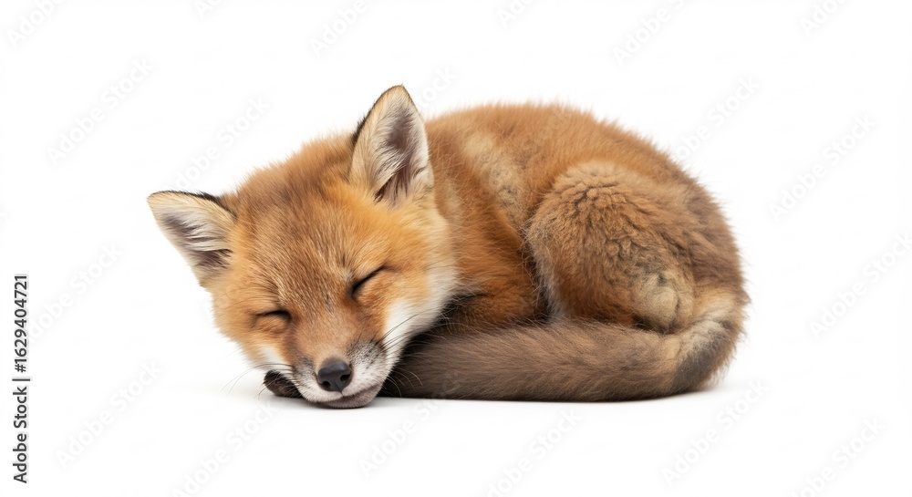 Fototapeta premium 愛らしい狐の子 穏やかで柔らかな光に包まれて眠る. AI Generated