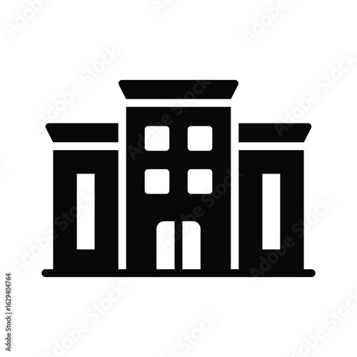 A premium glyph icon showing motel building exterior 