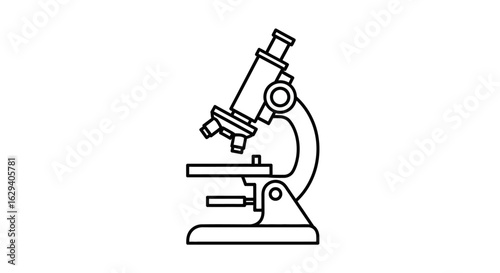 Line drawing of a microscope, depicting its components and structure.
