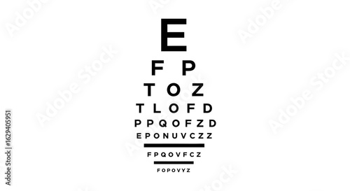 Eye chart with various letters for vision testing.
