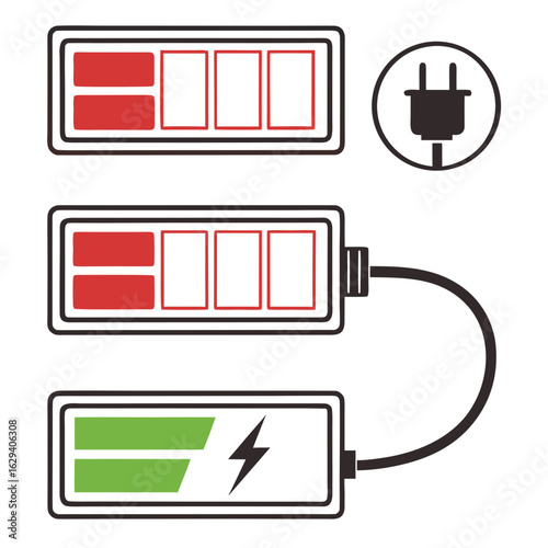 Battery charge indicator set isolated on white background, vector illustration
