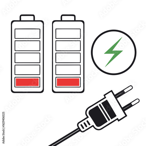 Battery charge indicator set isolated on white background, vector illustration