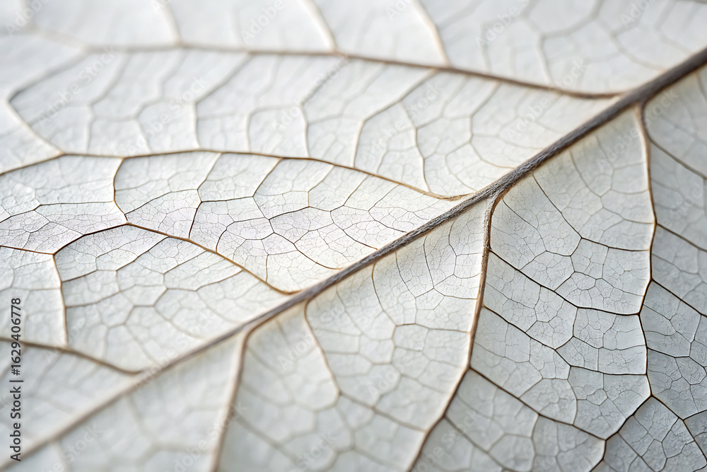 Fototapeta premium Close up view of a dried pale leaf showing intricate vein patterns and subtle textures