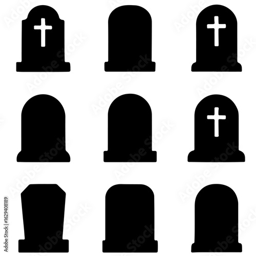 Grave Headstone Silhouette Vector – Tombstone Clipart for Halloween, Cemetery, or Memorial Design