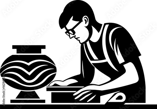 Skilled artisan crafting pottery on a wheel, a timeless symbol of handmade ceramic art and creative craftsmanship. Ideal for design and hobby concepts.