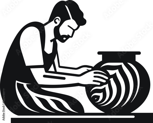 Skilled Artisan Crafting Pottery on a Wheel: A Timeless Symbol of Creativity and Manual Dexterity in Ceramic Art Production
