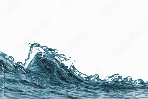 Stylized illustration of a turbulent blue ocean wave with white foam cresting and splashing.

