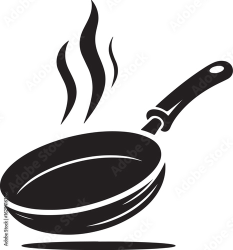 Vector art of frying pan with steam isolated on white background