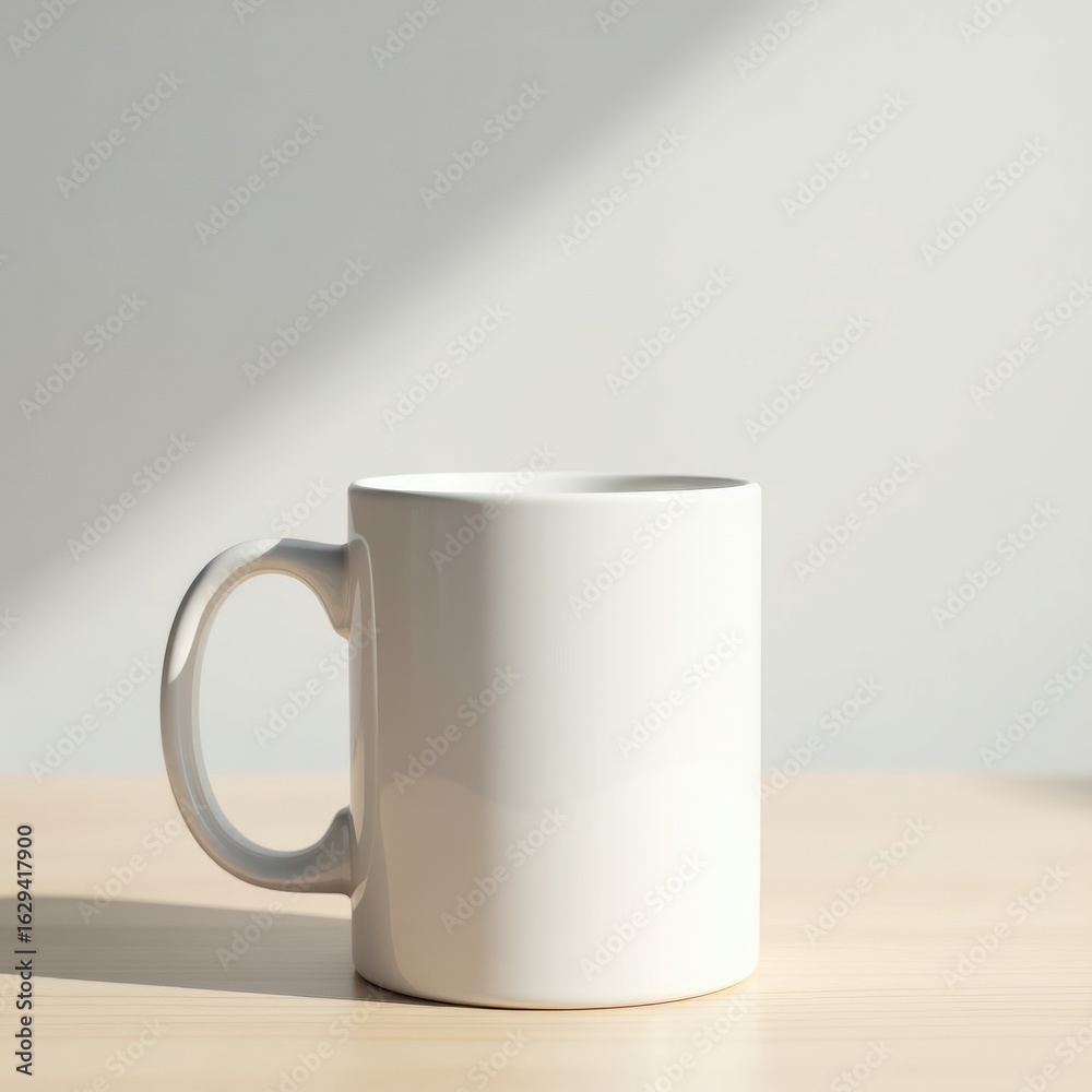 Obraz premium Mug mockup a simple white mug sits on a dark wooden table against a dark background in a studio setting