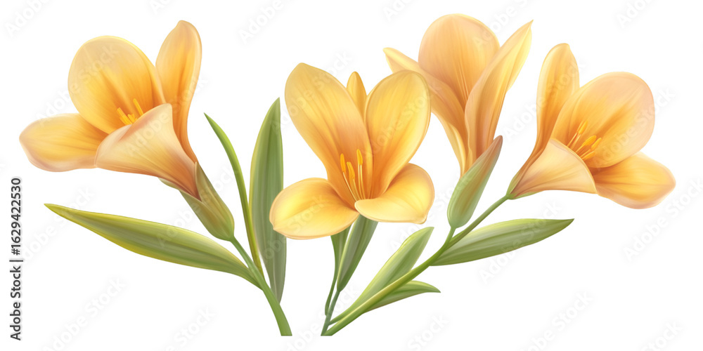 Fototapeta premium Freesia Flower with Foliage Botanical Design transparent background