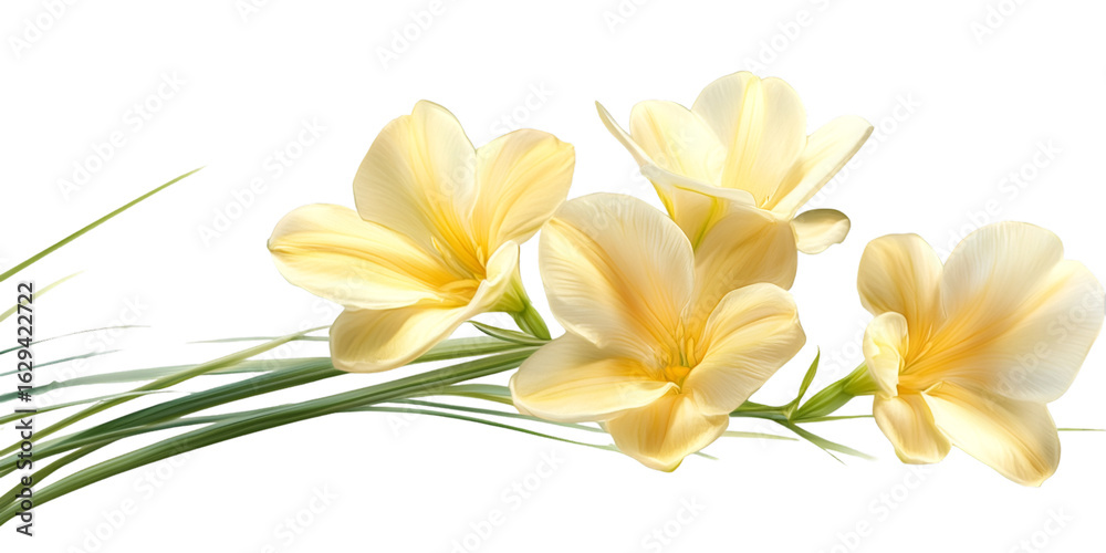 Fototapeta premium Freesia Flower with Foliage Botanical Design transparent background