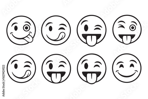 Winking Face with Tongue emoji vector set