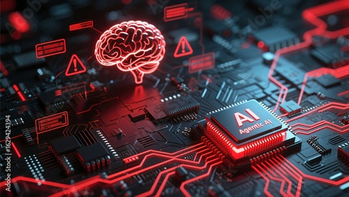 Agentic AI error backdrop showing system failure on illuminated neural board