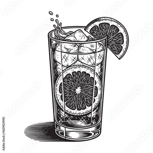 Paloma Cocktail woodcut engraving vector illustration